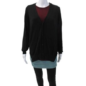 Toga Pulla Womens Long Sleeve Crew Neck Layered Sweater Black Red Size IT 40